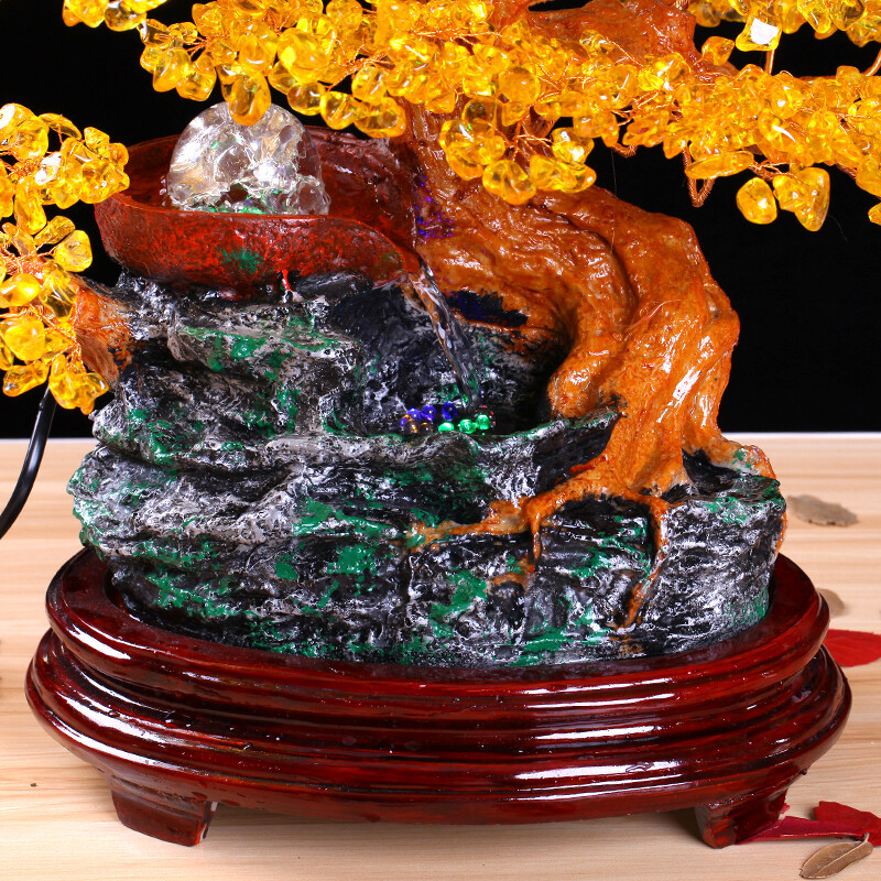 黃水晶招財(cái)樹 流水滾球工藝擺件，為家居注入財(cái)富與靈動(dòng)